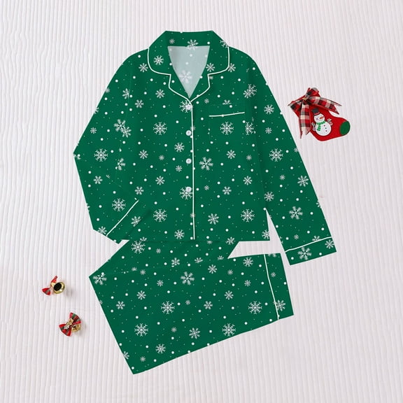 Fznquz Ladies Pajamas Sets Button Up Christmas Xmas Pajamas Long Sleeve Shirt Pants Holiday Soft 2 Piece Lounge Set Women