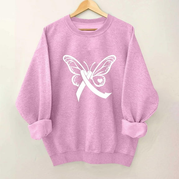 Fznquz Ladies Tops Breast Cancer Awareness Pink Trendy Sweatshirt Fall Round Neck Winter Women's Tee Shirts