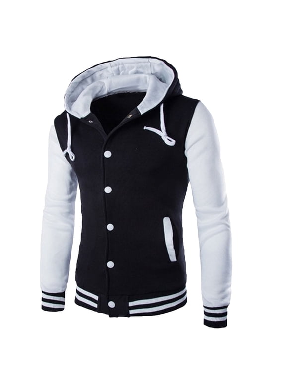 Letterman Men's Jackets for Fall White Jacket Hooded Heavy Button Down Baseball Men’S Winter Coat