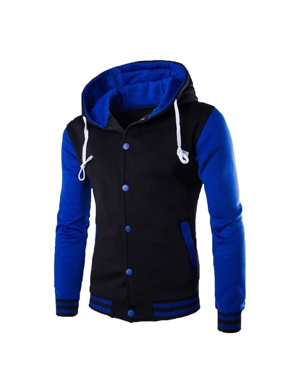 Letterman Mens Jackets Blue Jacket Heavy Baseball Button Down Hooded Mens Coats