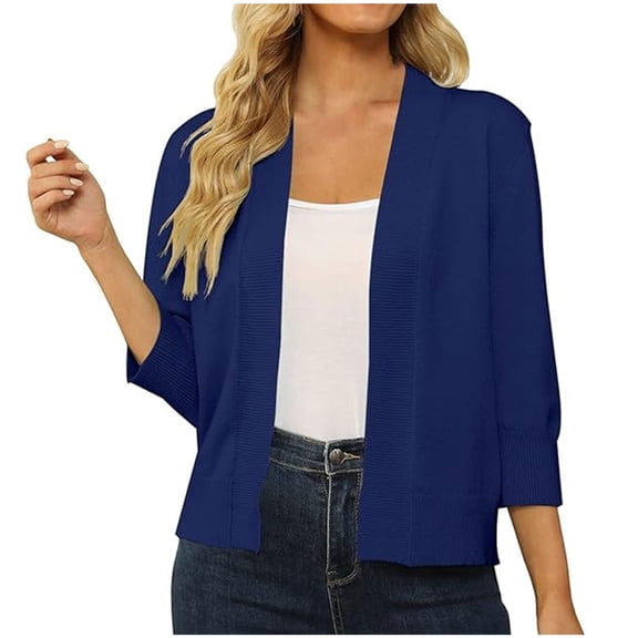 Fznquz Light Cardigans for Women Open Front Knit Shrugs Blue Dressy Casual Solid Color Cover Up