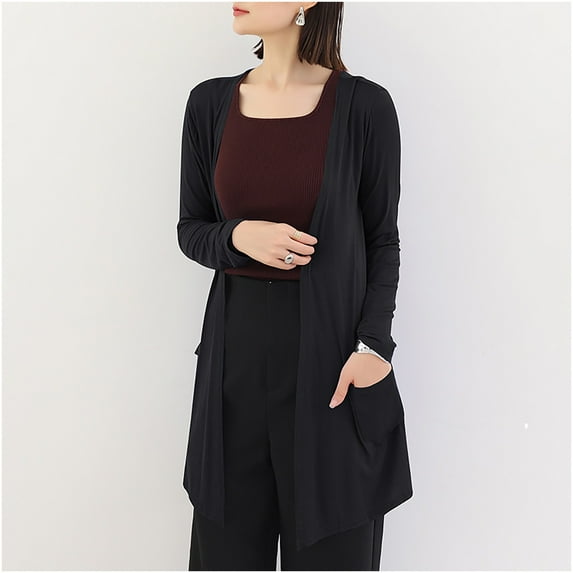 Fznquz Light Weight Cardigan Women Long Sleeve Black Long Sweaters Soft Casual Cardigan Fashion with Pockets