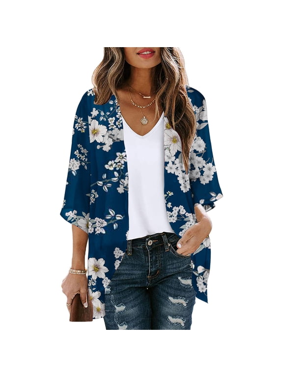 Lightweight Cardigan Sweaters for Women 2025 Blue Cover Ups Sweater Chiffon Kimono Casual Jacket