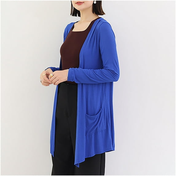 Fznquz Lightweight Cardigans for Women Blue Long Sleeve Long Sweaters Soft Cardigan Casual Blouses with Pockets