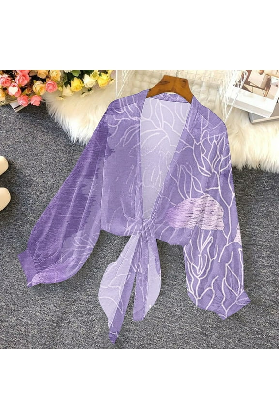 Lightweight Cardigans for Women Cover Up Shrugs Chiffon Cardigan Graphic Tie Front Bolero Tops