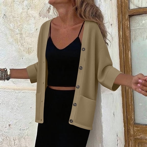 Fznquz Lightweight Cardigans for Women Plain Casual Sweater Cardigan Yellow Pockets Button Down Jacket
