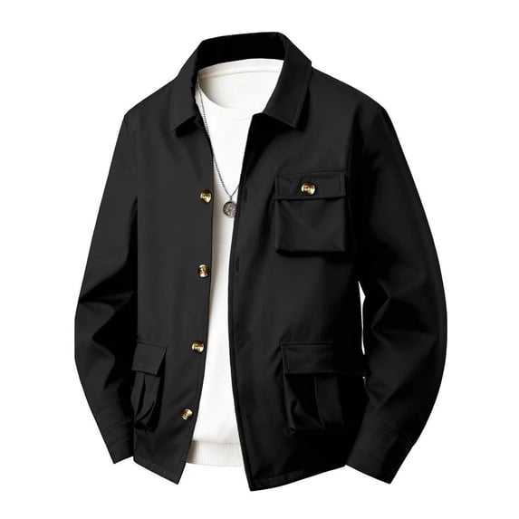 Fznquz Lightweight Shirts for Men Black Button Down Casual Shacket Collared Pockets Jacket Long Sleeve Big and Tall Mens Clothes