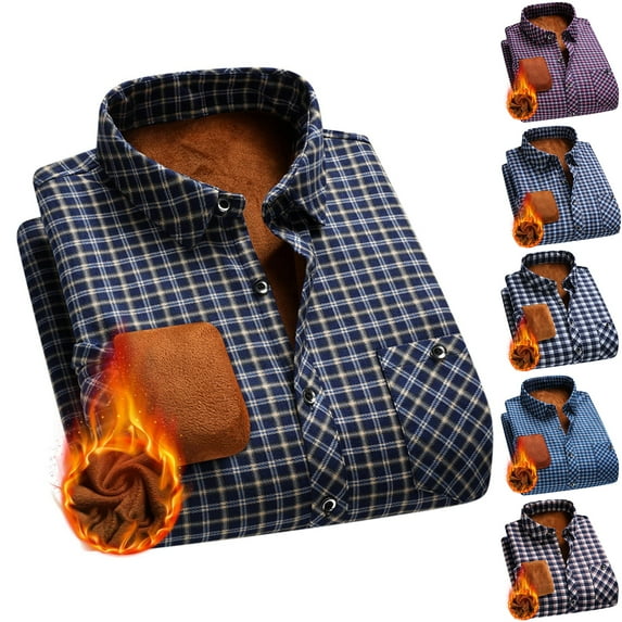 Fznquz Long Sleeve Big and Tall Shirts for Men Button-Up Fleece Lined Yellow Plaid Shirt Flannel Button Down Collared Mens Clothes