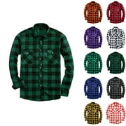 BLCZOMT Long Sleeve Big and Tall Shirts for Men Flannel Green Button down Shirt Plaid Pocket Men Fashion