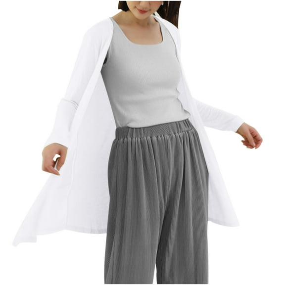 Fznquz Long Sleeve Cardigan for Women Lightweight White Long Sweaters Cardigan Casual Soft Coat with Pockets