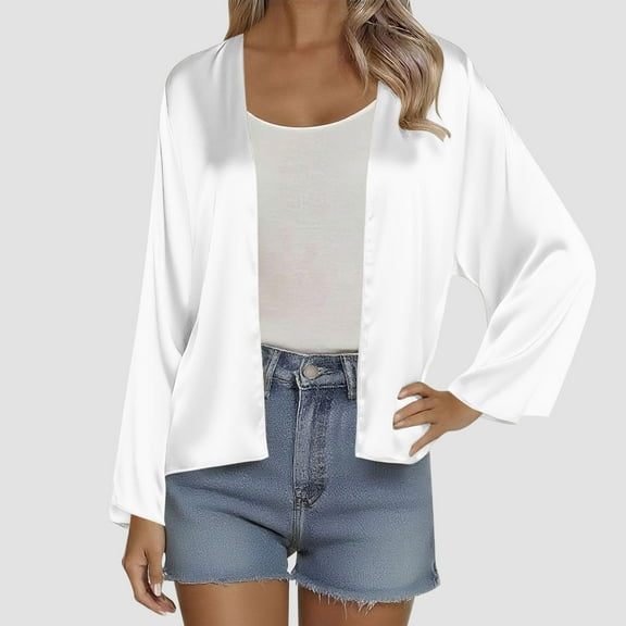 Fznquz Long Sleeve Fall Cardigans for Women 2025 Plain Open Front Cardigan Casual White Lightweight Trendy Outerwear