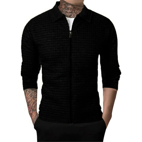 Fznquz Long Sleeve Mens Tshirts Collared Black Full Zip Tees Shirts Plain Fall Winter Men Fashion