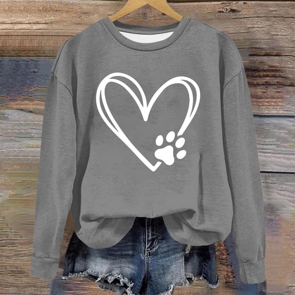 Fznquz Long Sleeve Oversized Sweatshirt for Women Graphic Fall Winter Gray Sweatshirts Trendy Casual Fall Clothes