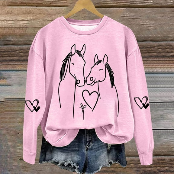 Fznquz Long Sleeve Sweatshirts Women Pink Graphic Crewneck Sweatshirt Fall Pullover Winter Loose Fit Womens Fashion