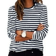 thumbnail image 1 of Fznquz Long Sleeve T Shirt Women Blue Crewneck Striped Shirt Fall 2025 Casual Women Clothes, 1 of 6