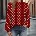 thumbnail image 1 of Fznquz Long Sleeve T Shirts for Women Business Casual Polka Dot Print Red T Shirt Dressy Pleated Button Women's T-Shirts,L, 1 of 5
