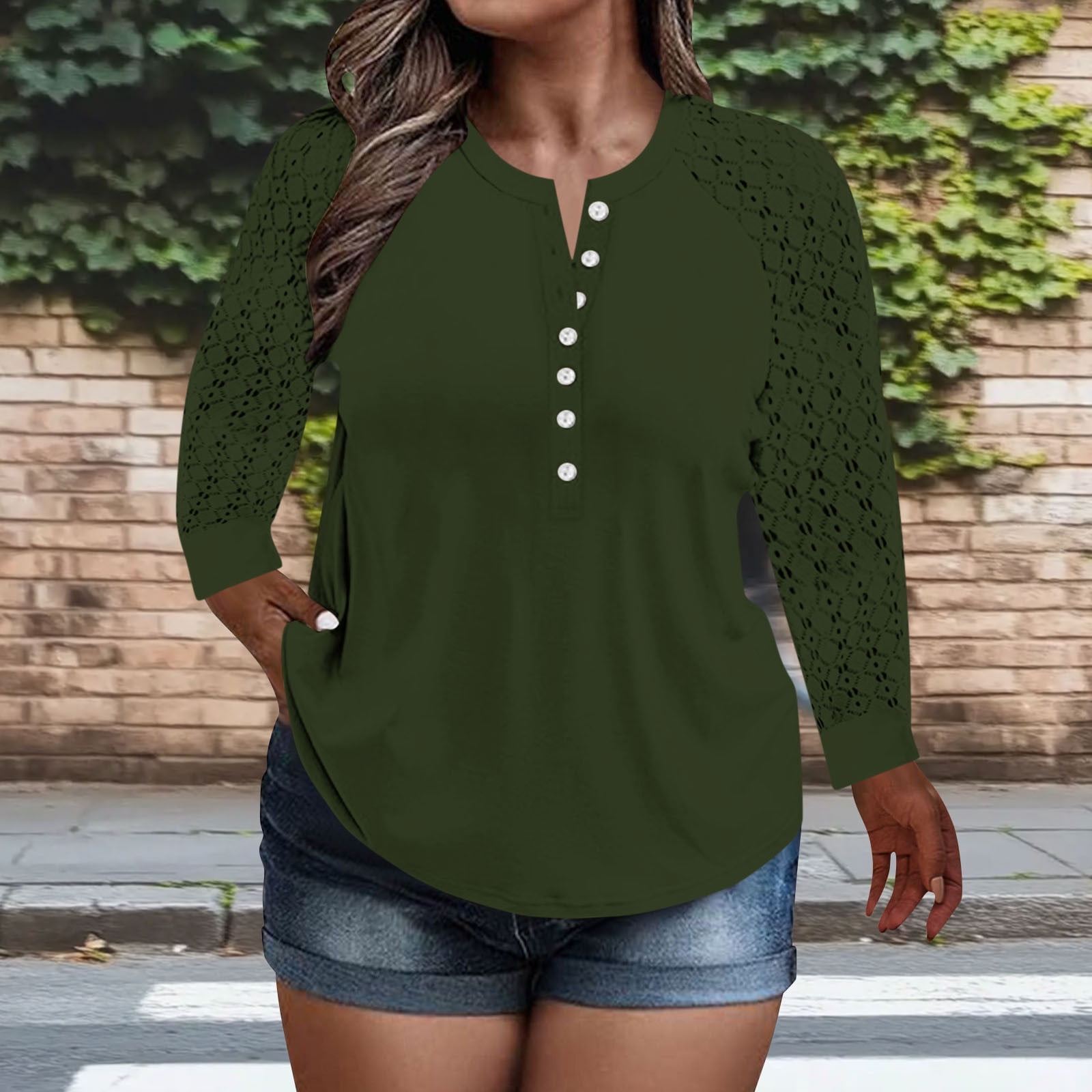 トップス long blouse tee pois Fznquz Plus Size Trendy Tops for Women 2026 Blue Long Sleeve Tee