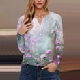 thumbnail image 1 of Fznquz Long Sleeve Womens Blouses Plus Size V Neck Floral Pink T Shirt Winter Button Casual Fall Womens Tees, 1 of 5