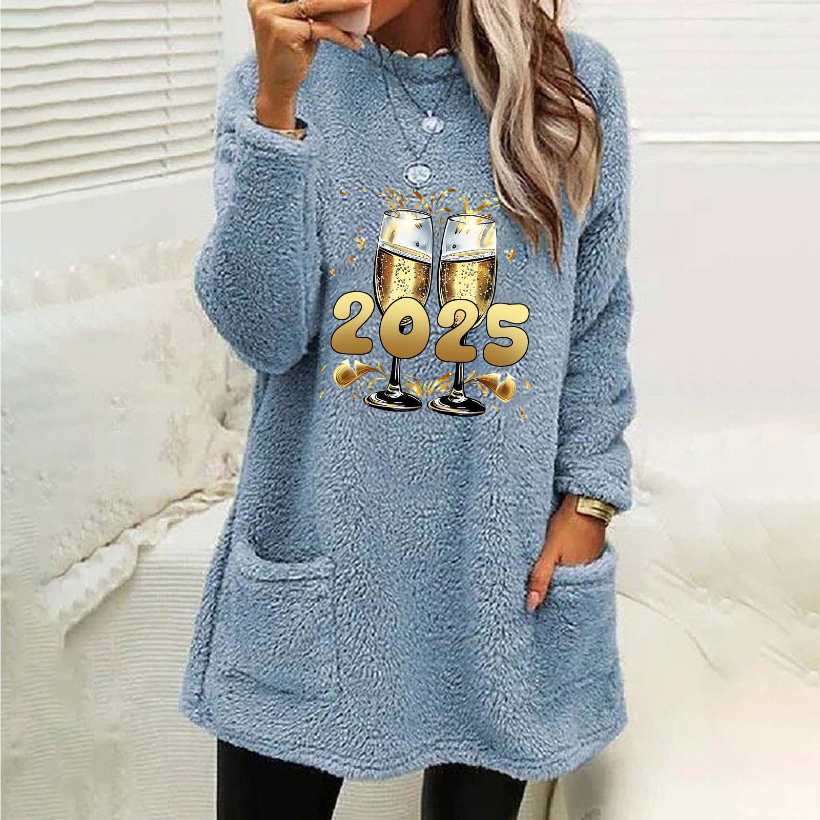 Fznquz Long Sleeve Womens Shirts Winter Blue 2025 Shirts Winter