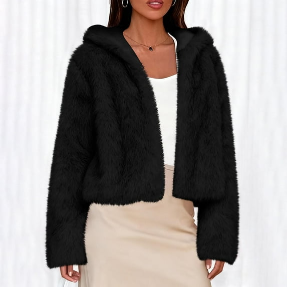 Fznquz Long Sleeve Womens T Shirts Black Winter Faux Fur Cardigan Fuzzy Warm Soft Spring Clothes for Women,M