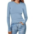 thumbnail image 1 of Fznquz Long Sleeve Womens Tops Dressy Plain Ribbed Knit Shirt Crew Neck Blue Fall Casual Work Shirts for Women, 1 of 6