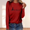 thumbnail image 1 of Fznquz Long Sleeve Womens Tops Red Casual Cotton Tees Crewneck Graphic Womens T Shirts, 1 of 4