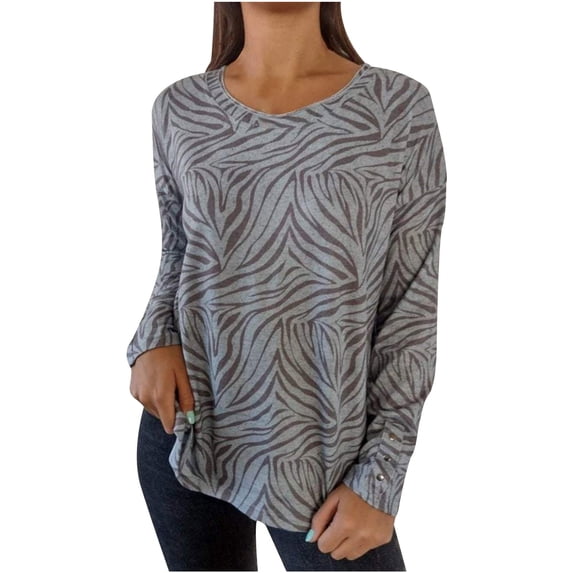 Fznquz Loose Dressy Blouses for Women Long Sleeve Casual Gray Tunic Winter Fall Crew Neck Womens Tee