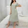 thumbnail image 1 of Fznquz Loose Womens Nightgown Loungewear Short Sleeve House Dress Comfy V Neck Green Casual Sleep Shirts, 1 of 6