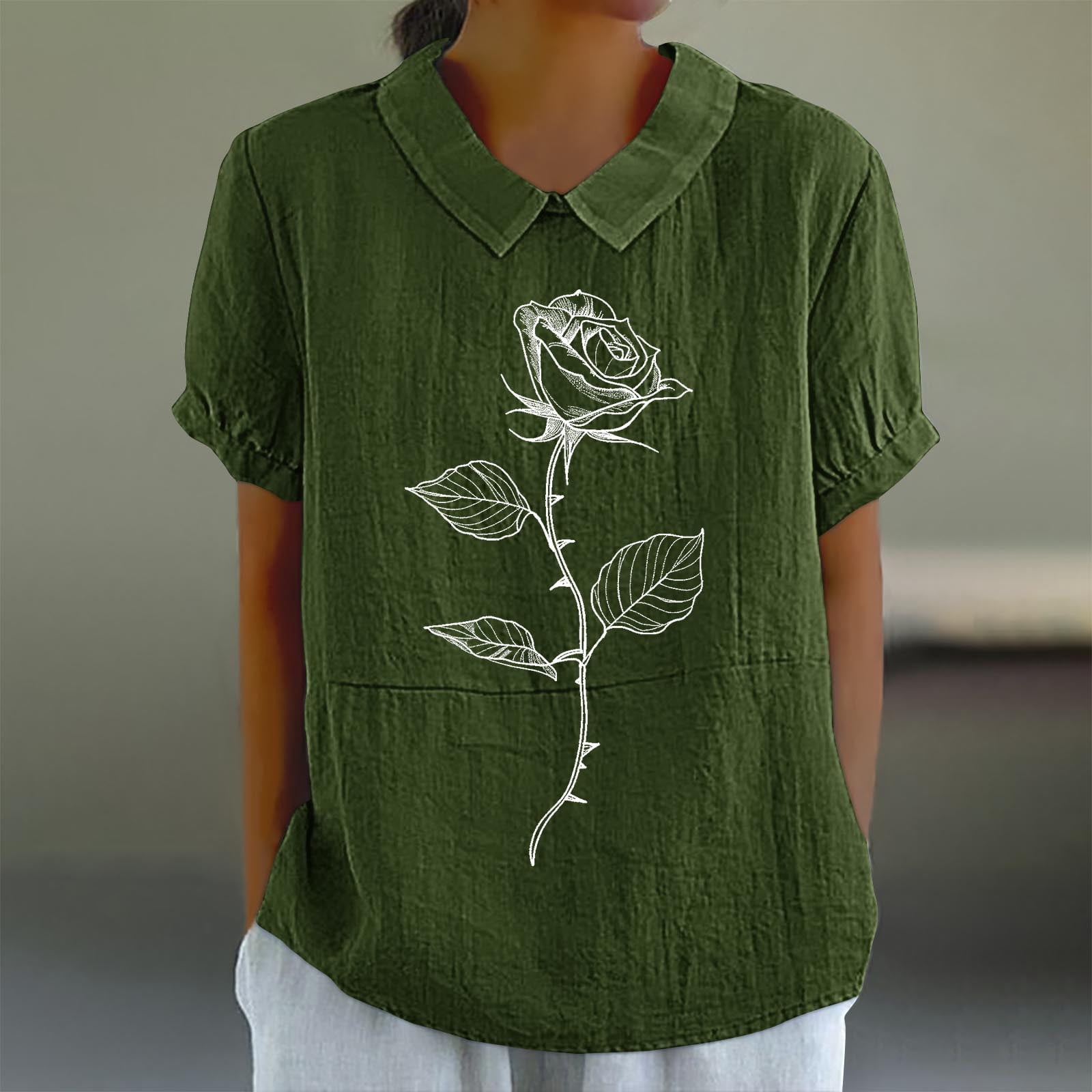 Fznquz Loose Womens Work Tops Casual Green Short Sleeve Shirt Henley