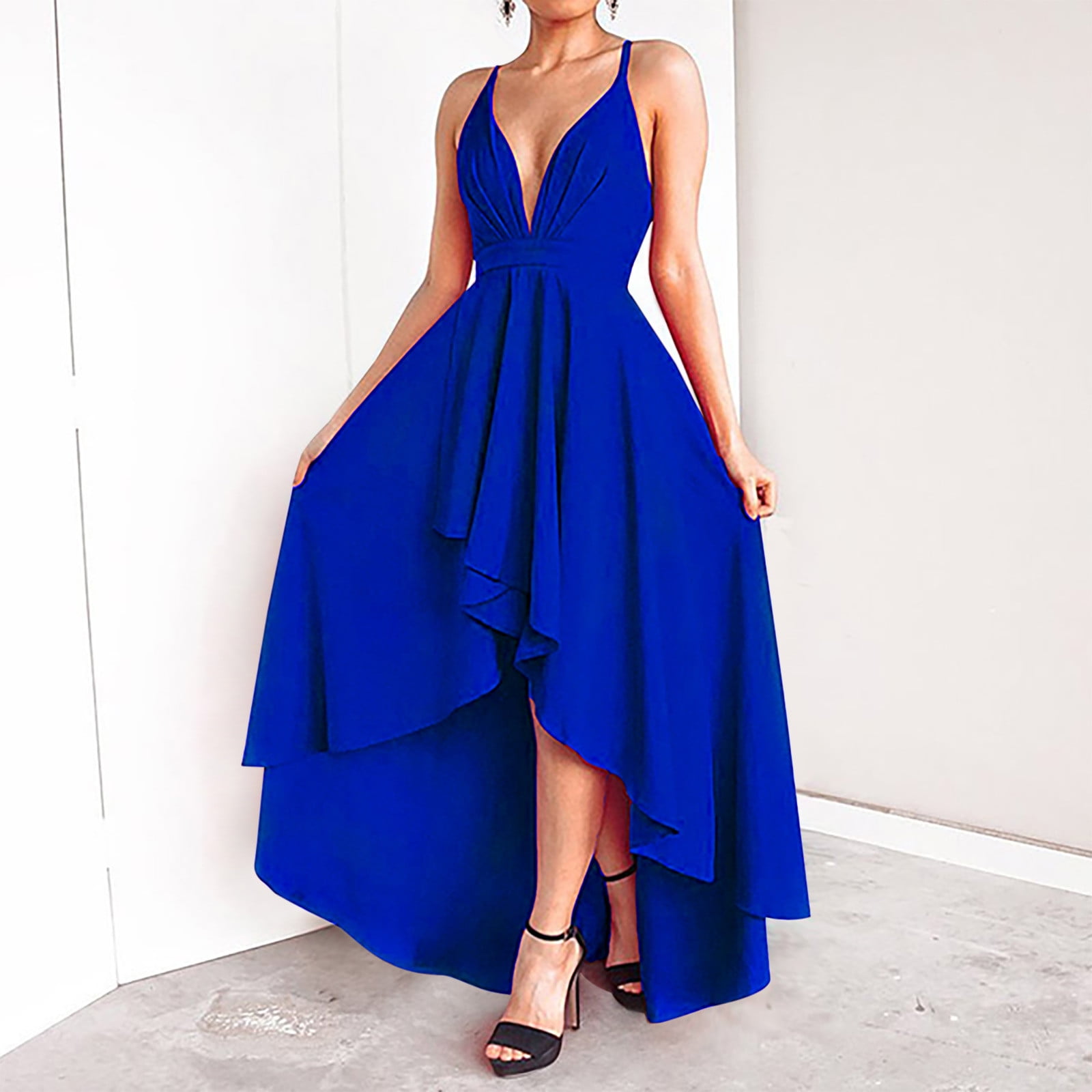 oversized formal dresses A-Line/Princess Elegant Evening Dresses Satin V-Neck Floor-Length Formal Evening Grown With Shoulder Oversized Ruffled Edges
