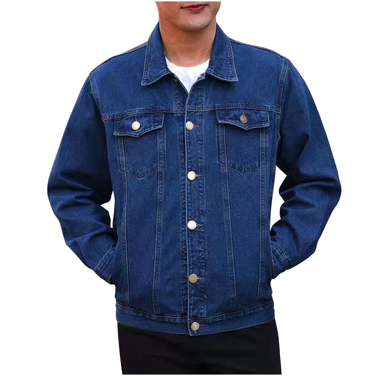 Fznquz Men Jacket Casual Windbreaker Denim Blue Jacket Button Down