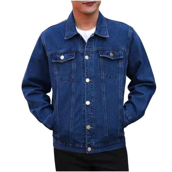 Fznquz Men Jacket Casual Windbreaker Denim Blue Jacket Button Down Lightweight Men's Coats