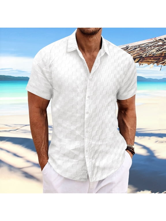 Men Shirts Summer Casual Shirts Button Down Plain Short Sleeve Untucked White Mens Clothes