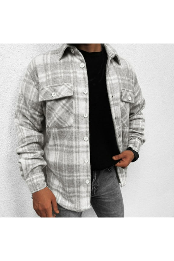 Men's Big and Tall Button Up Shirt Casual Gray Flannel Shirts Long Sleeve Pocket Button down Men Clothes