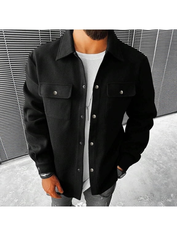 Men's Big and Tall Button Up Shirt Collar Black Winter Shirt Button Down Long Sleeve Pockets Mens Winter Clothes