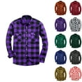 thumbnail image 1 of Blczomt Men's Big and Tall Button Up Shirt Flannel Plaid Long Sleeve Mens Clothes Lightweight Purple Casual with Pockets Shirts, 1 of 4