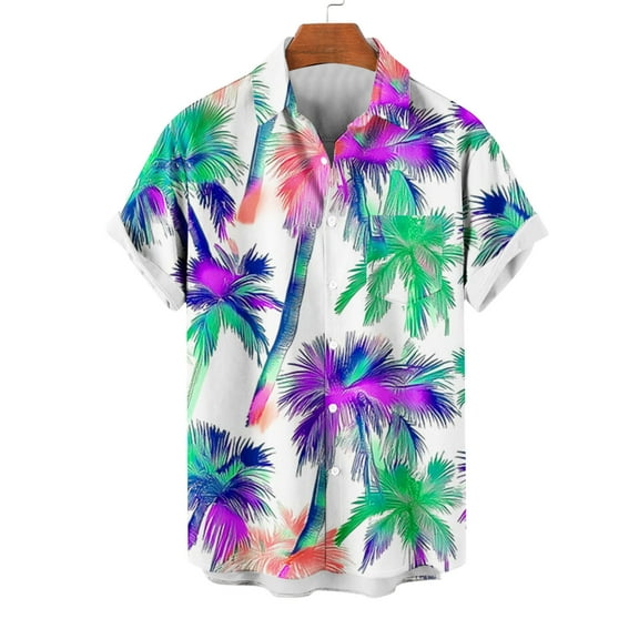 Fznquz Men's Hawaiian Shirts Casual Tops Summer Beach Cuban Collr Button Down Vacation Tropical Green Men's Fashion