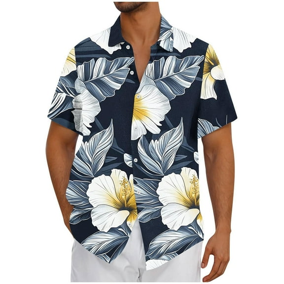 Fznquz Men's Shirts Short Sleeve Hawaiian Summer Shirt Tropical Button Down Casual Mens Tops