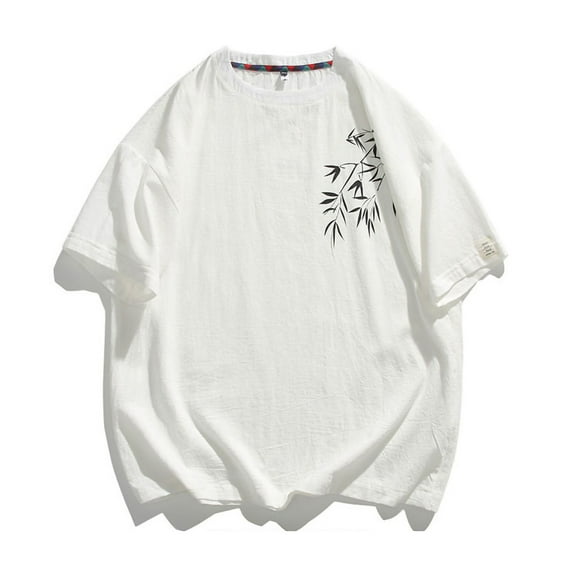 Fznquz Men's T Shirts White Summer Cotton Linen Basic T-Shirts Casual Crew Neck Short Sleeve Tee Shirts M