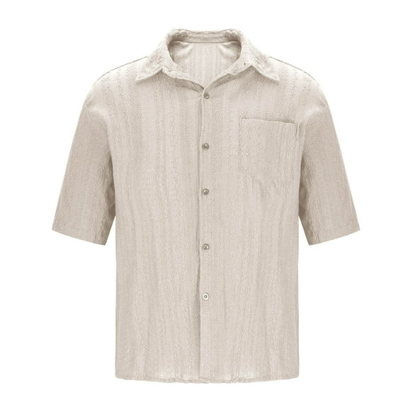 Fznquz Mens Big and Tall Button Down Shirt Short Sleeve Summer Tops Lightweight Regular Fit Solid Color White Mens Clothes