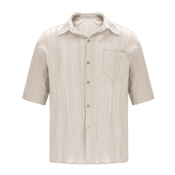 Fznquz Mens Big and Tall Button Down Shirt Short Sleeve Summer Tops Lightweight Regular Fit Solid Color White Mens Clothes