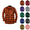 thumbnail image 1 of Blczomt Mens Button Up Shirt Long Sleeve Orange Flannel Button down Shirt Pocket Plaid Mens Clothes Sale, 1 of 3
