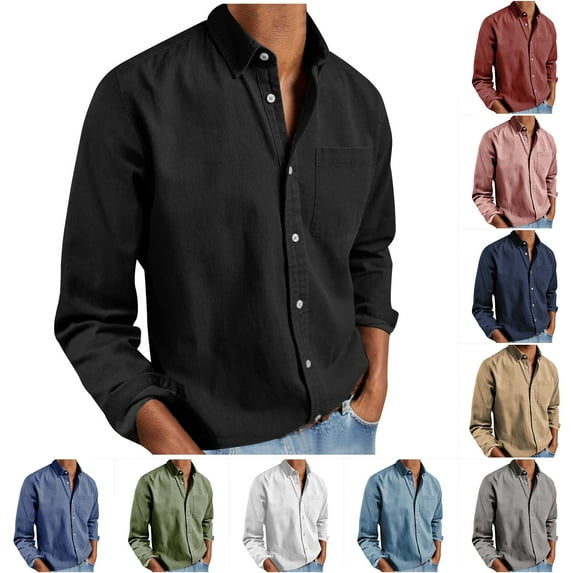 Fznquz Mens Button Up Shirt Long Sleeve Plain Black Shirts Button down Collared Pocket Big and Tall Men Clothes
