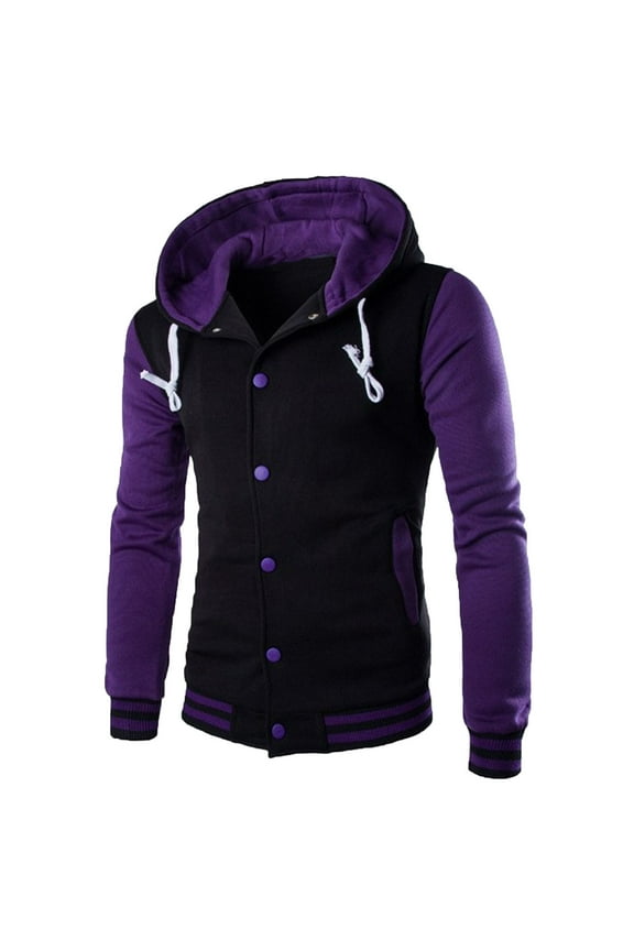 Mens Jackets Letterman Purple Jacket Hooded Baseball Button Down Heavy Men's Winter Coats