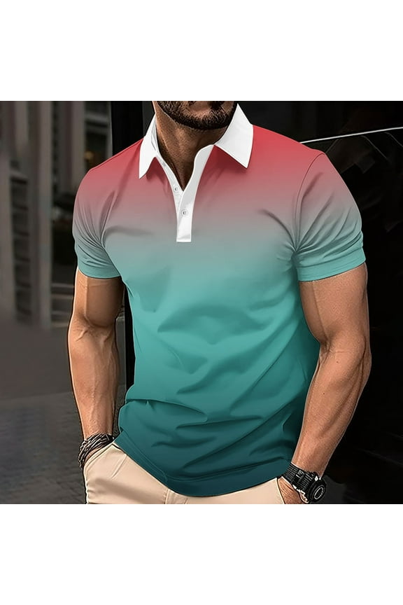 Mens Polo Shirts with Collar Work Dress Green Polos Gradient Casual Button Mens T-Shirts XXXXXL