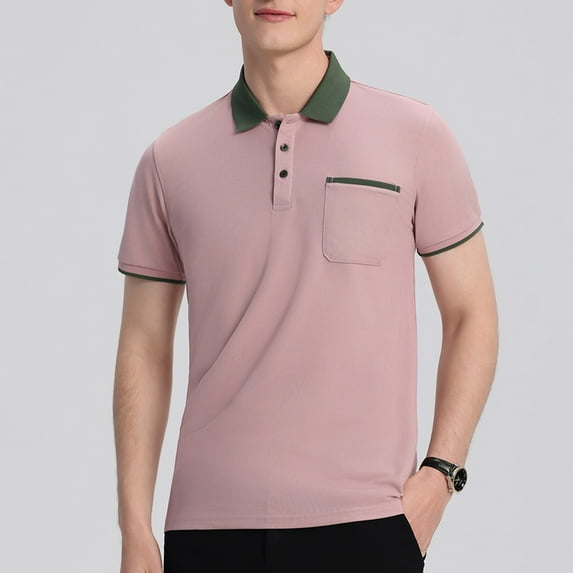 Fznquz Mens T Shirts Summer Casual Pink Polos Dry Fit Collared Button Shirts for Men XL