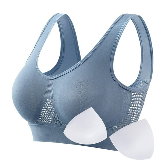 Fznquz No Underwire Womens Sports Bras Full Coverage Seamless Bra Padded Push Up Blue Everyday Bras