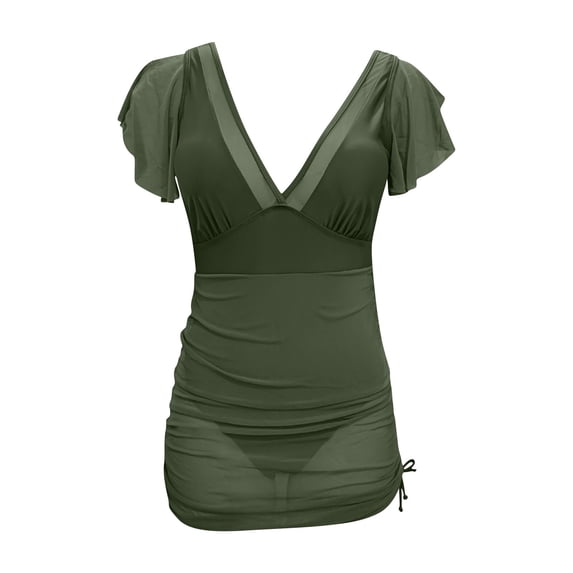 Fznquz One Piece Swimsuit Women Tummy Control Bathing Suit V Neck Short Sleeve 2026 Swimwear