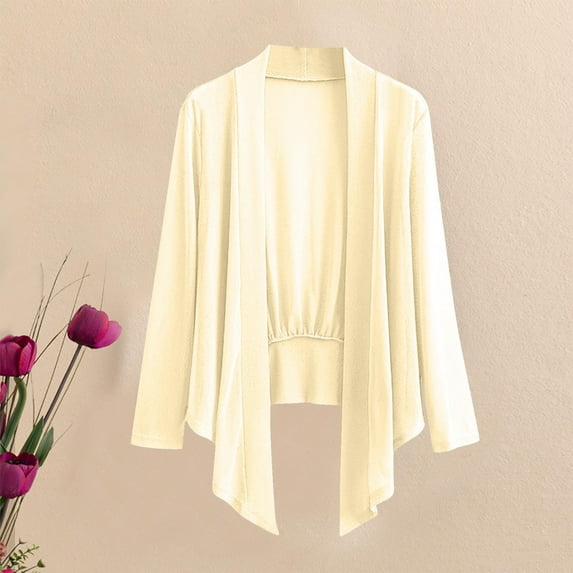 Fznquz Open Front Sweaters for Women Casual Long Sleeve Cardigan Beige Solid Color Lightweight Soft Women Fashion