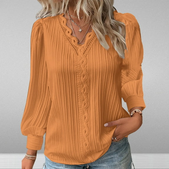 Fznquz Orange Womens Tops Under $10 Casual Long Sleeve Shirts Formal Dressy V Neck Ladies Tops and Blouses